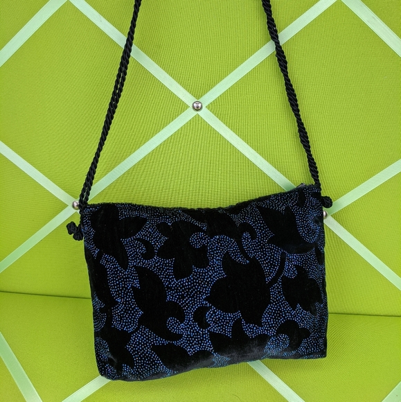Lise Velvet Embossed Shoulder Bag - Picture 1 of 7